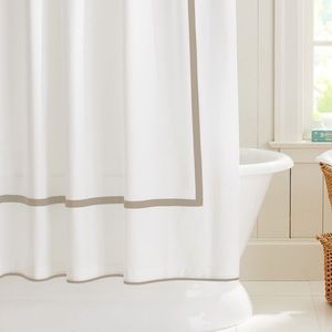 Pottery Barn Morgan Banded Organic Cotton Shower Curtain NWT White Simply Taupe